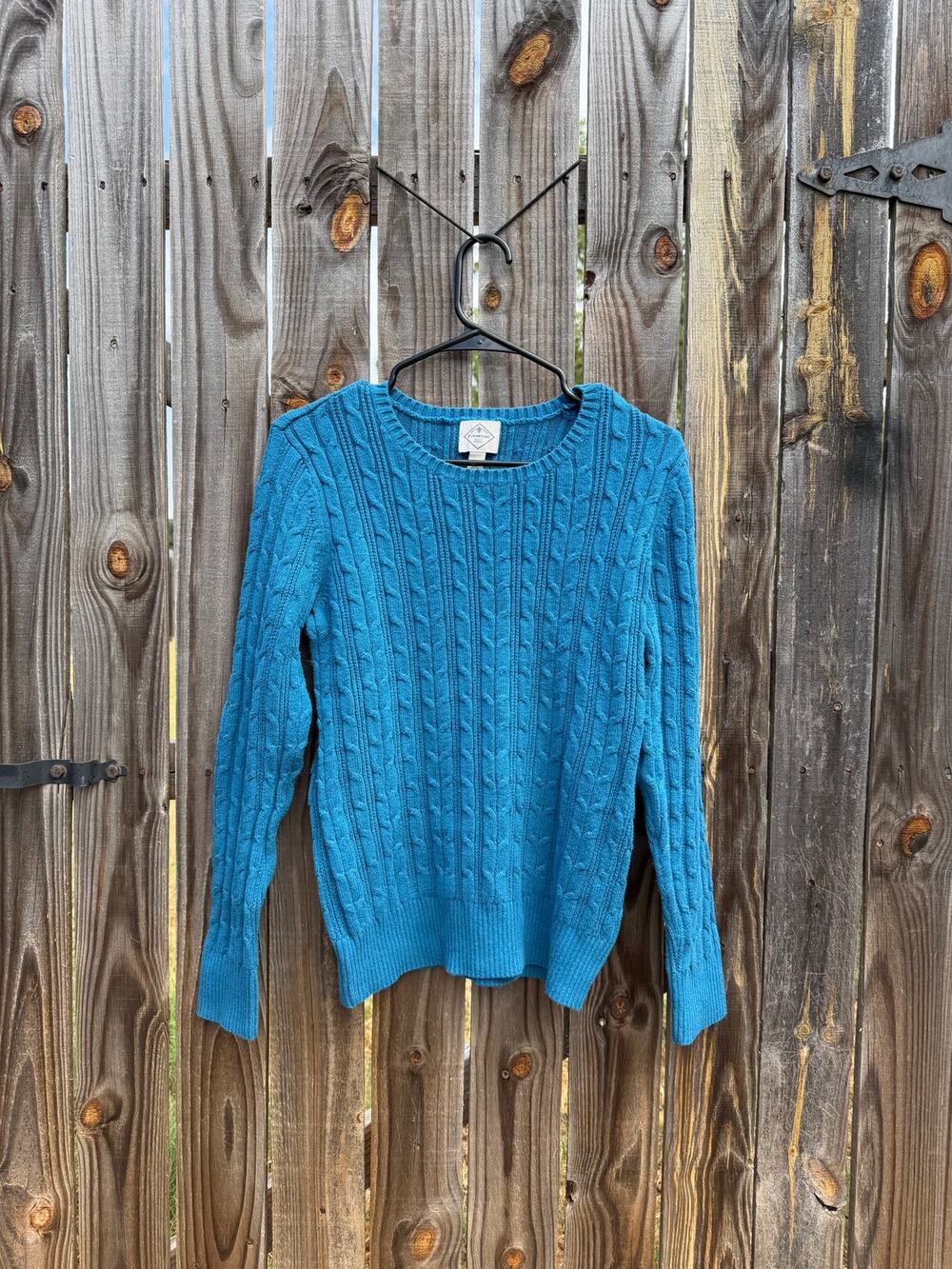 St. John's Bay Teal Blue Cable Knit Sweater Crewneck Women's Size L